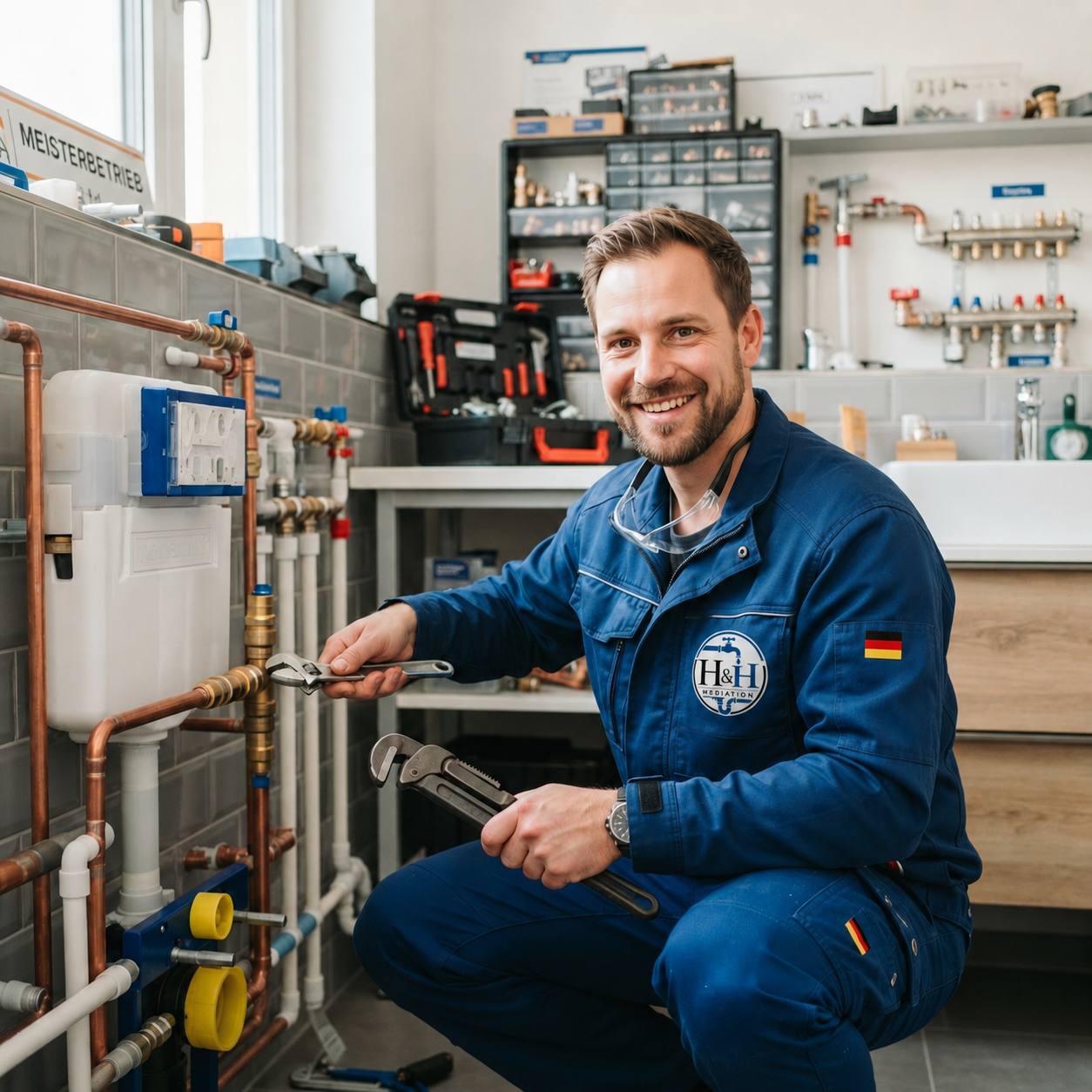 H&H Sanitär Techniker bei der Arbeit